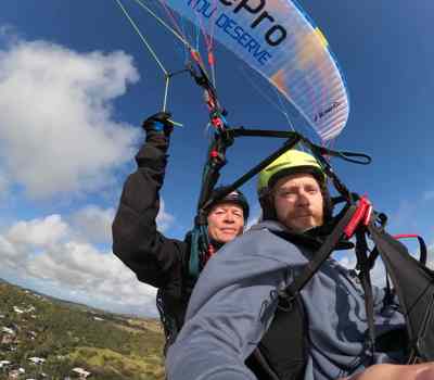 Paragliding Tandem Trial Flight - Muriwai Gannets by air, flying with sea birds